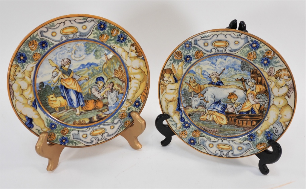 Appraisal: PR ITALIAN FAIENCE PICTORIAL PLATES Italy Late th- Early th