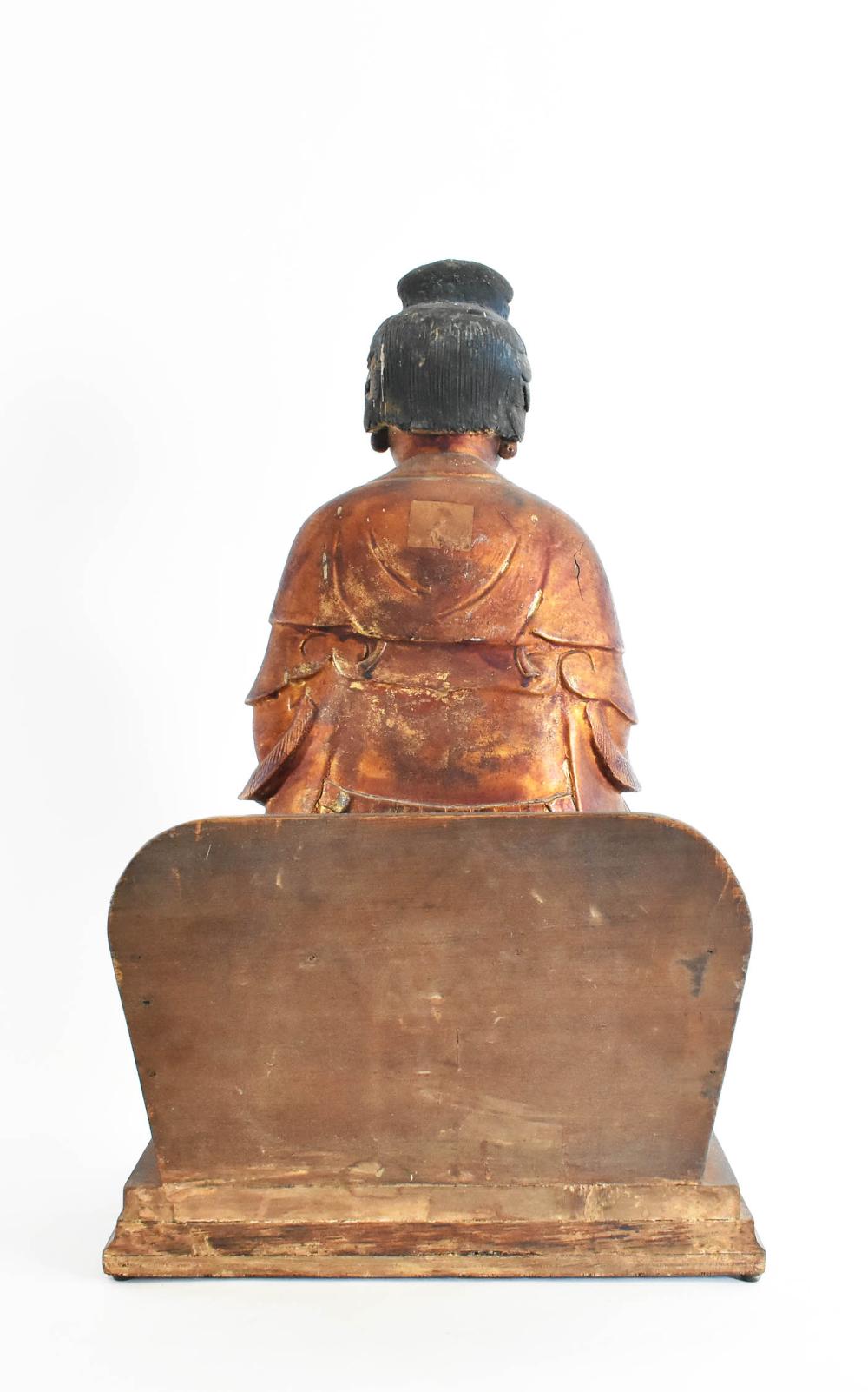 Appraisal: CHINESE GILT LACQUER SEATED BUDDHA th th Century Draped in