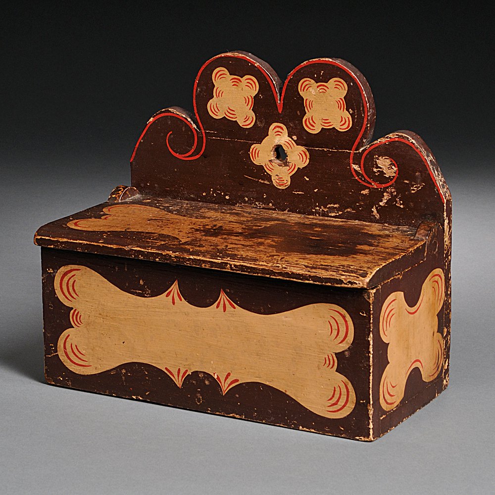 Appraisal: Paint-decorated Pine Lidded Wall Box New England mid- th century