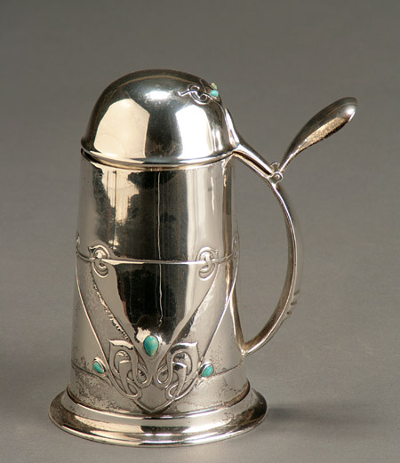 Appraisal: Liberty Co 'Cymric' Enamel Decorated Silver Tankard Attributed to Archibald