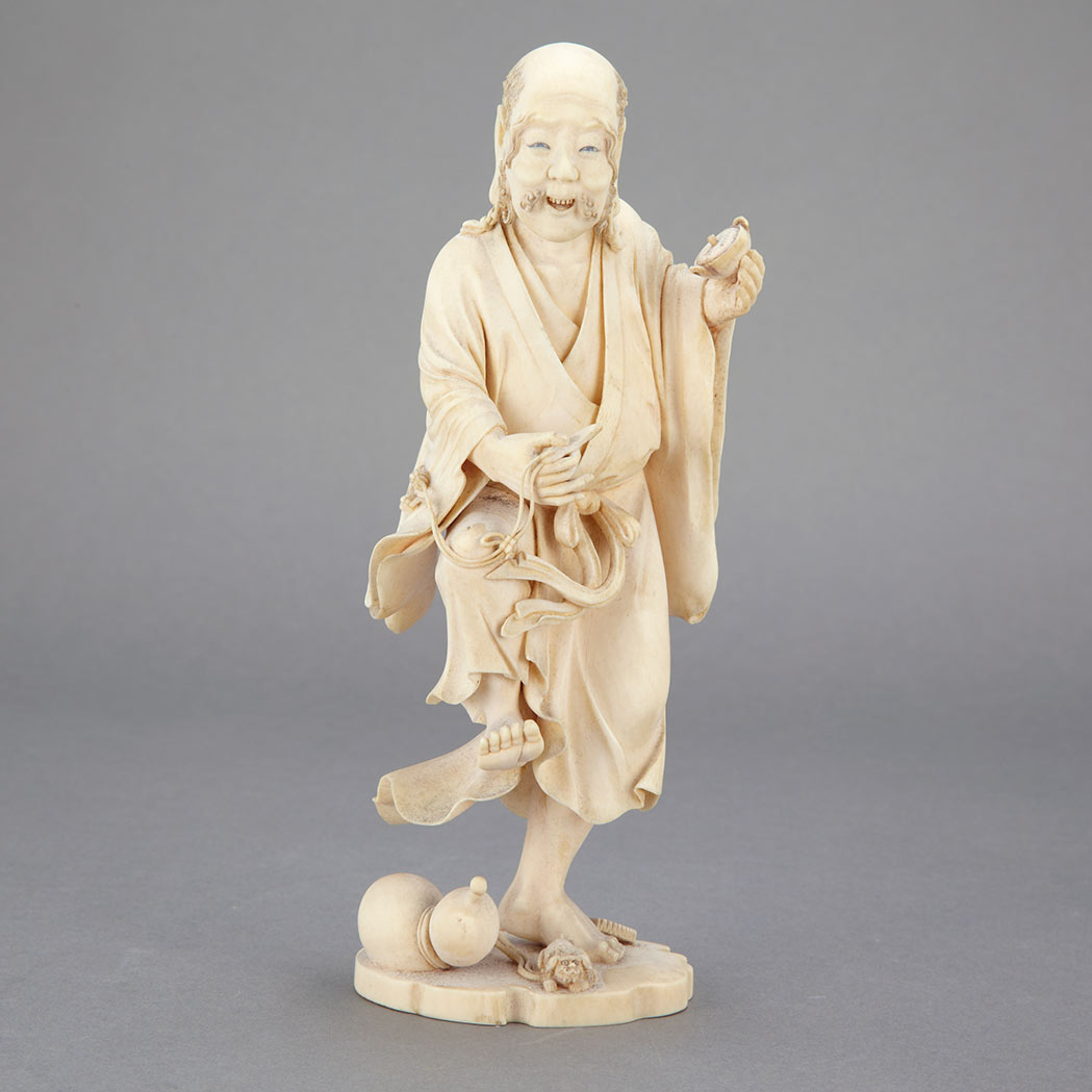 Appraisal: Japanese Ivory Immortal Meiji Period Carved standing on one foot