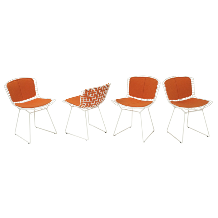 Appraisal: Harry Bertoia chairs four by Knoll white wire frames with