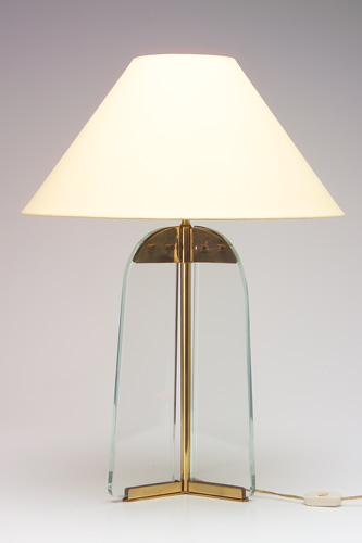 Appraisal: FONTANA ARTE Table lamp of three green-tinted glass panels fastened