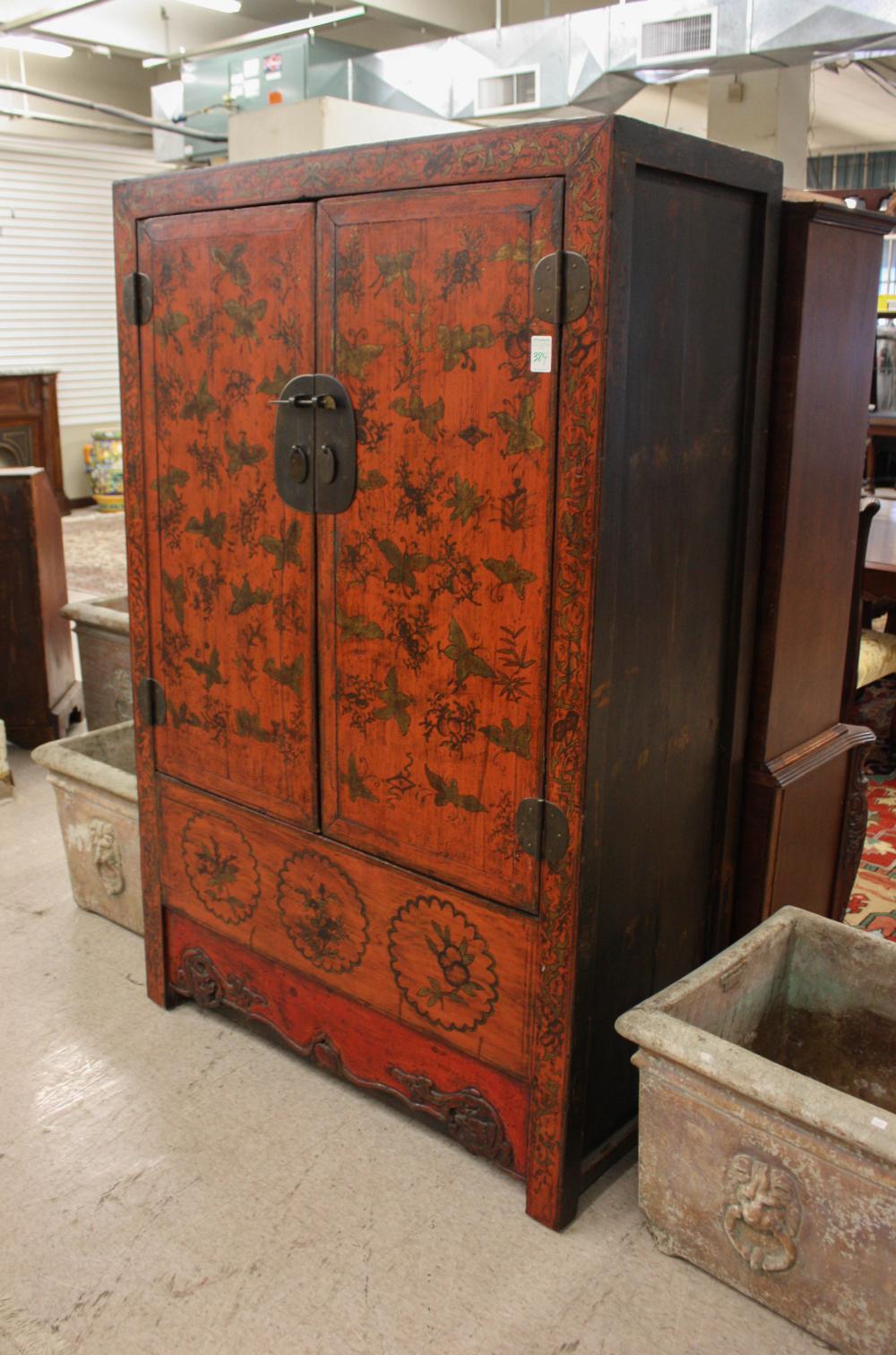 Appraisal: RED CHINESE MING-STYLE CABINET WARDROBE the two-door front decorated with