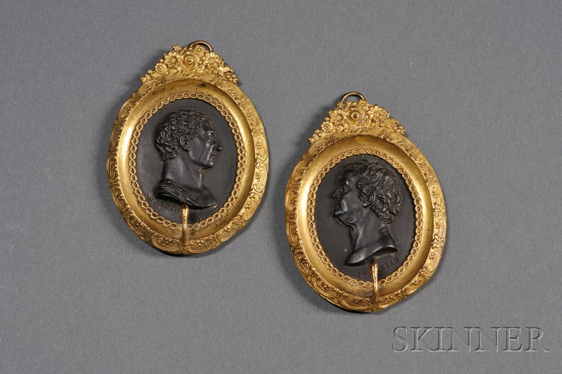 Appraisal: Pair of Wedgwood and Bentley Black Basalt Portrait Medallions England