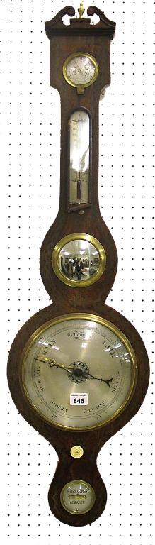 Appraisal: Rosewood five glass banjo barometer with silvered dial the case