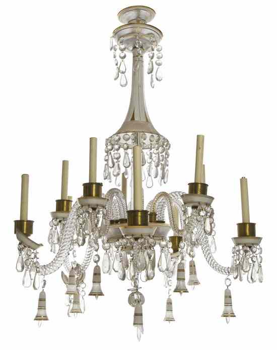 Appraisal: A Continental Cased Glass Ten-Light Chandelier having a baluster form