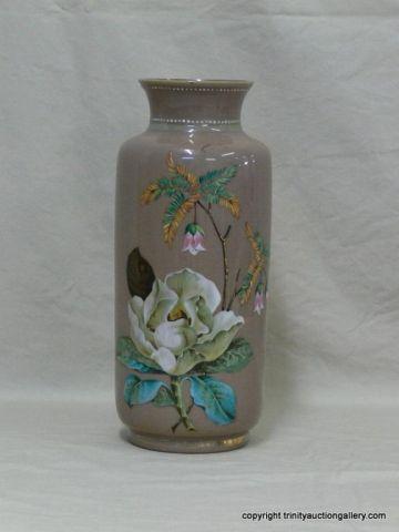 Appraisal: Hand Painted Art Glass Oriental Vase - Stands tall