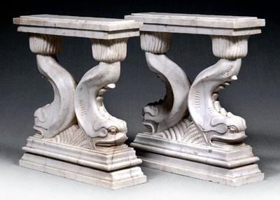 Appraisal: Pair carved marble table supports each with double stylized dolphin