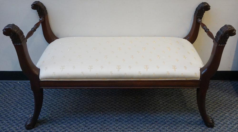 Appraisal: GEORGIAN STYLE STAINED MAHOGANY AND UPHOLSTERED BENCH H IN X