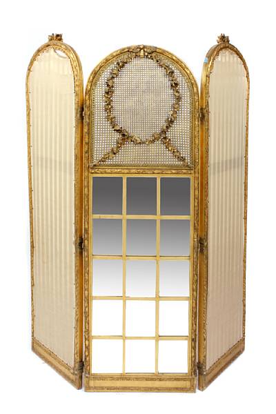 Appraisal: A Louis XVI style giltwood three panel floor screen height