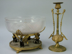 Appraisal: A circular cut glass and gilt metal centre piece th