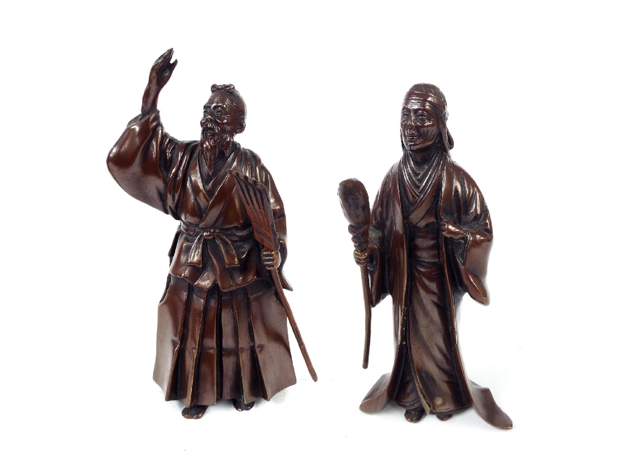 Appraisal: Pair of Japanese bronze figures of cleaners one holding a