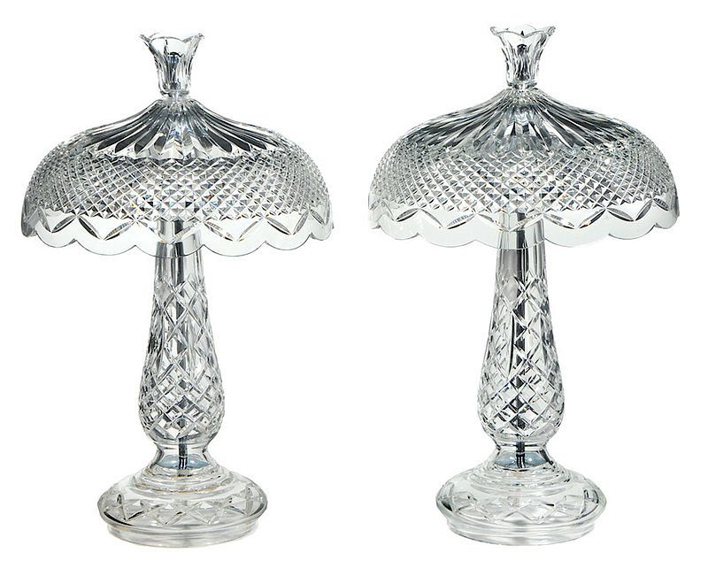 Appraisal: Pair Waterford Crystal Achill Hurricane Lamps Ireland circa electric three-light