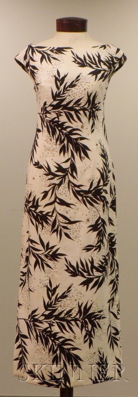 Appraisal: Vintage s Printed Linen and Rhinestone Gown unlabeled well-tailored sleeveless