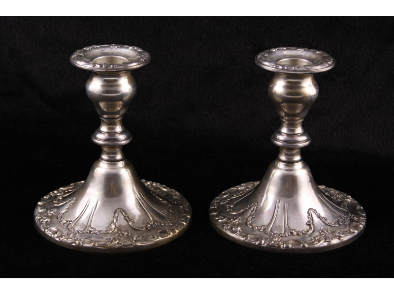 Appraisal: Pair of Gorham Sterling Silver Candlesticks flared bases with ornate