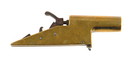 Appraisal: THUNDERER DOORSTOP PERCUSSION ALARM GUN Cal - bbl all brass