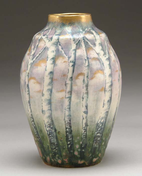 Appraisal: TEPLITZ VASE Wonderful Paul Dachsel vase depicts birch trees surrounding