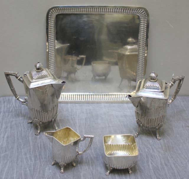 Appraisal: SILVER Silver Lowenthal Tea Set Includes a teapot coffee pot