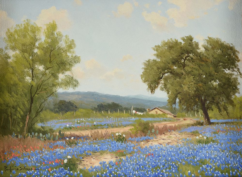 Appraisal: PORFIRIO SALINAS American Texas - A PAINTING Bluebonnets Cacti Paintbrushes