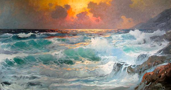 Appraisal: Alexander Dzigurski Yugoslavian American - Sunset at Sea signed 'A