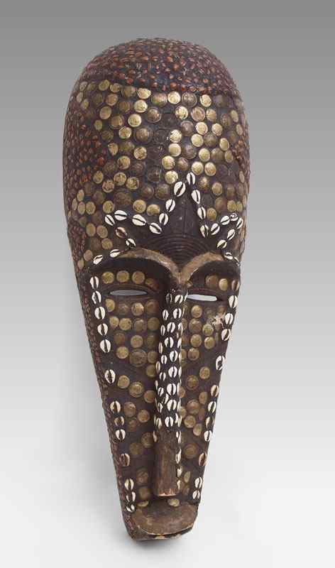 Appraisal: CARVED AFRICAN FANG MASK WITH COIN AND SHELLS GABON ''