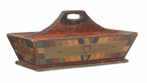 Appraisal: Vibrant New England painted utensil box ca with original yellow