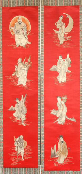 Appraisal: A PAIR OF TH CENTURY CHINESE NEEDLEWORK SCROLLS Each scroll