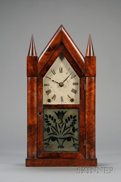 Appraisal: Mahogany Steeple Clock by Brewster Ingrahams Bristol Connecticut with painted