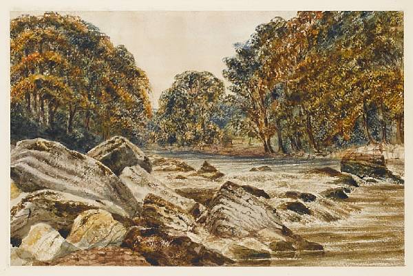 Appraisal: Property of various owners An Autumn river scene watercolor on