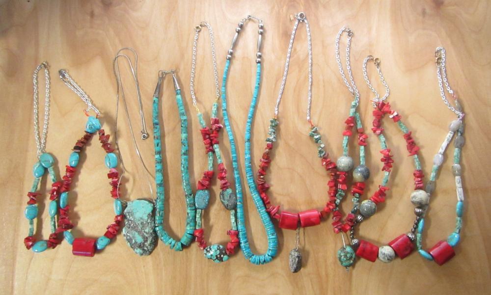 Appraisal: COLLECTION OF TEN SOUTHWEST NATIVE AMERICAN NECKLACES Including seven necklaces