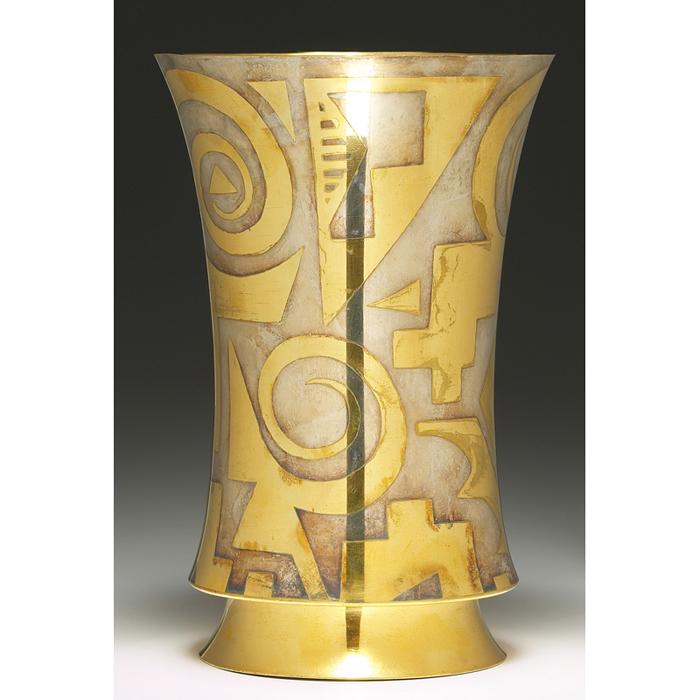 Appraisal: Christofle vase flaring shape in mixed metals geometric design original