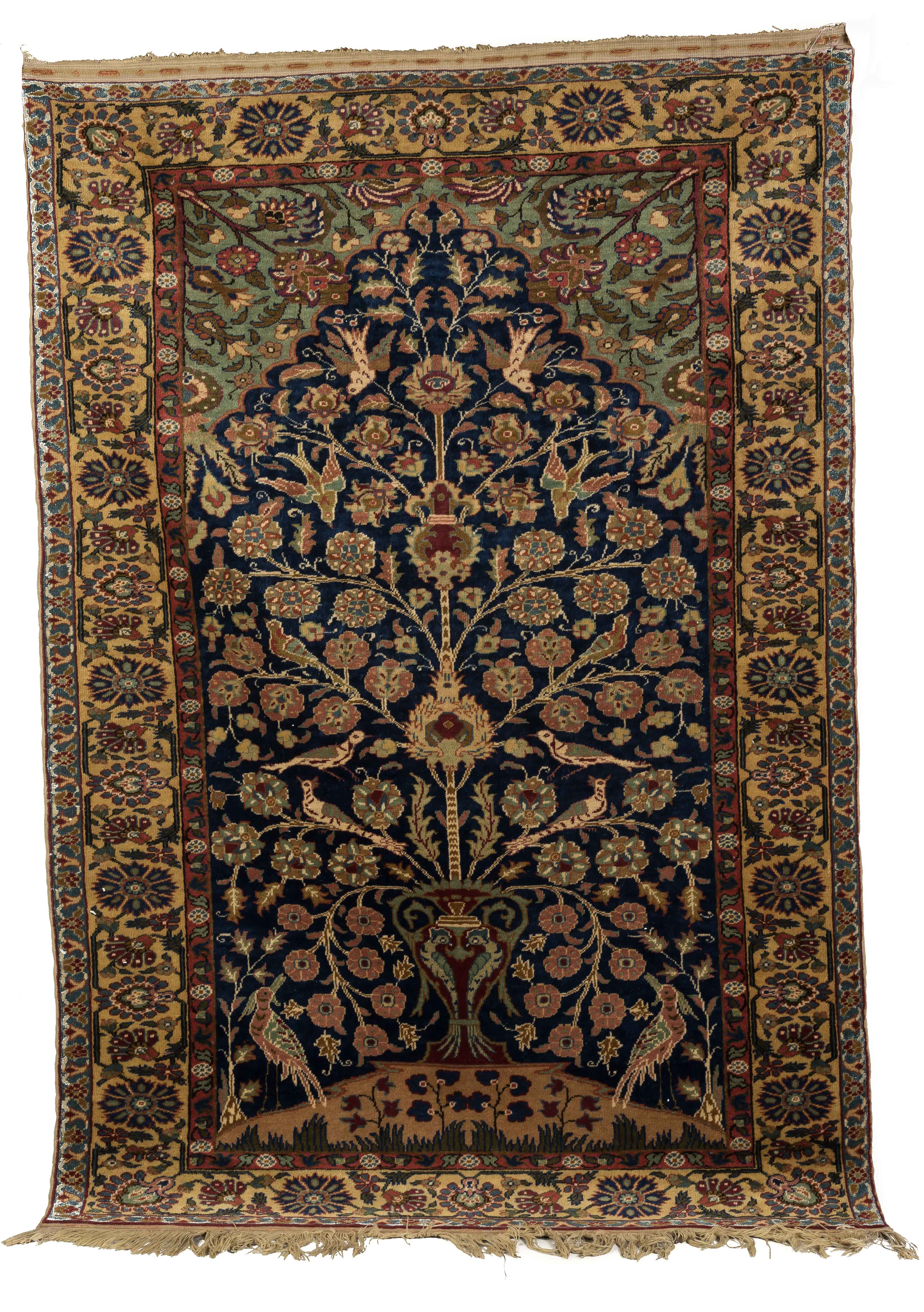 Appraisal: Turkish Prayer Rug Early th century With birds and tree