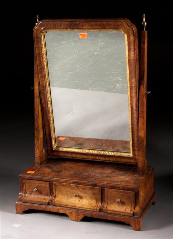 Appraisal: George I walnut shaving mirror first quarter- th century with