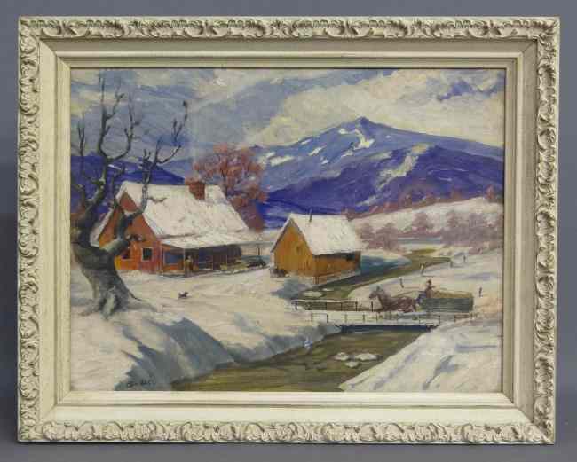 Appraisal: Painting oil on artist board winter landscape signed ''F Robles''