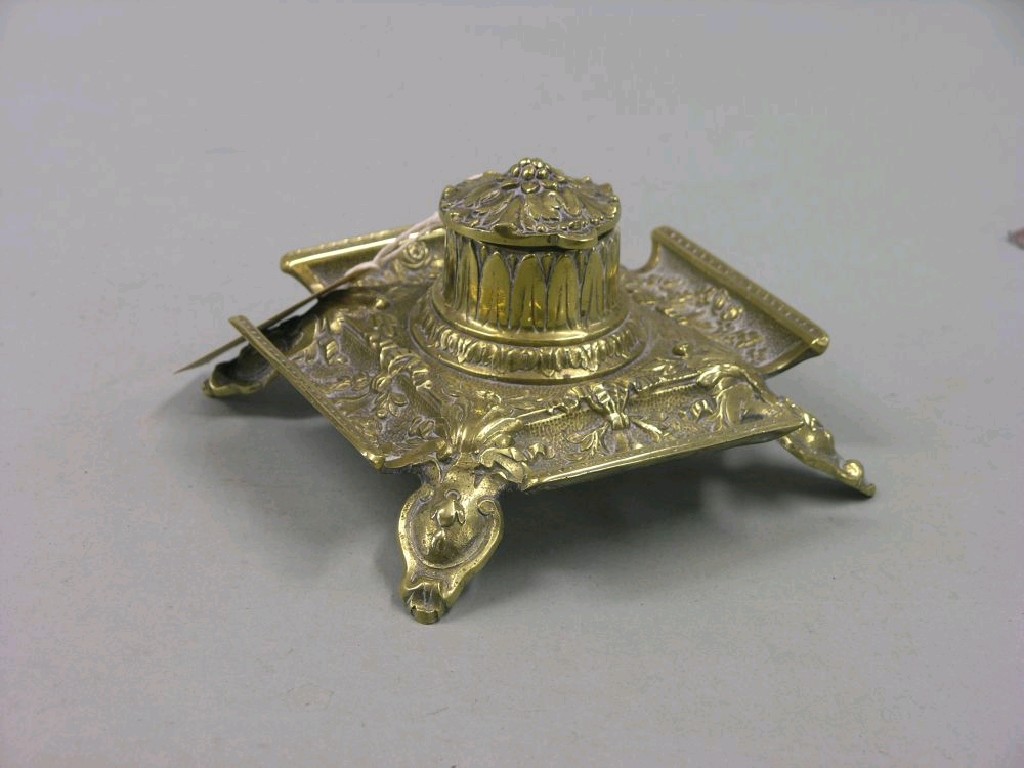 Appraisal: A late th century French brass inkwell cast in rococo