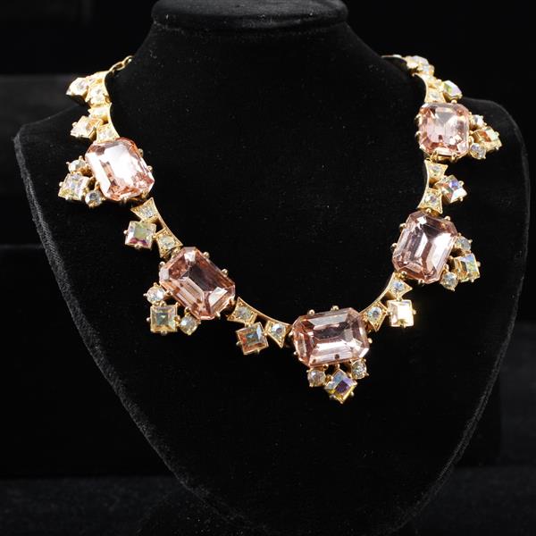 Appraisal: Schiaparelli Vintage Couture Rose Crystal Jeweled Designer Necklace