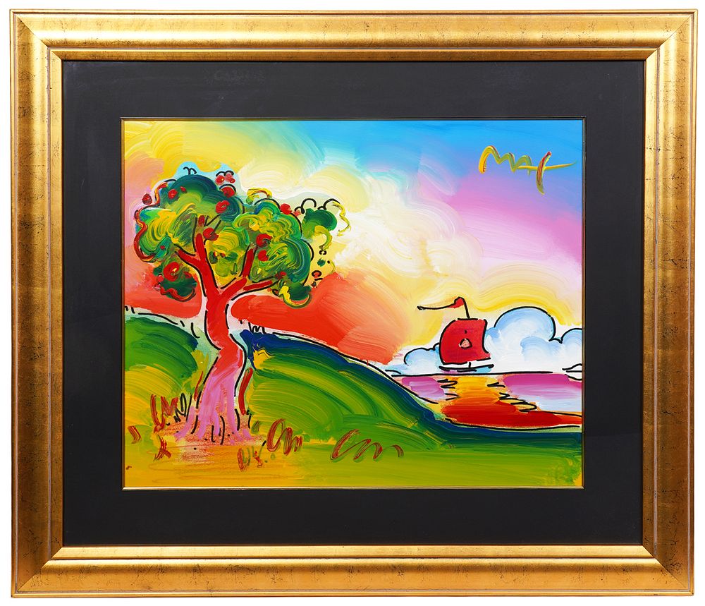 Appraisal: Peter Max 'Quiet Lake' Mixed Media Painting Peter Max Germany