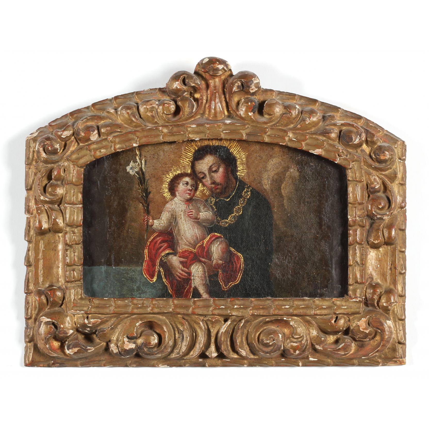 Appraisal: Painting of St Joseph Holding the Christ Child possibly Spanish