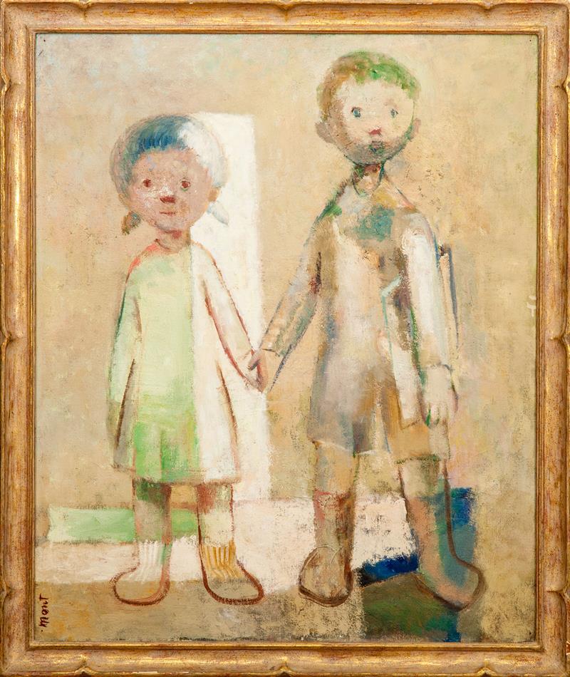 Appraisal: James Mont - Untitled Two Children Oil on canvas signed