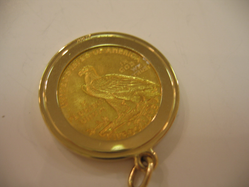 Appraisal: COIN PENDANT U S five dollar gold coin dated in