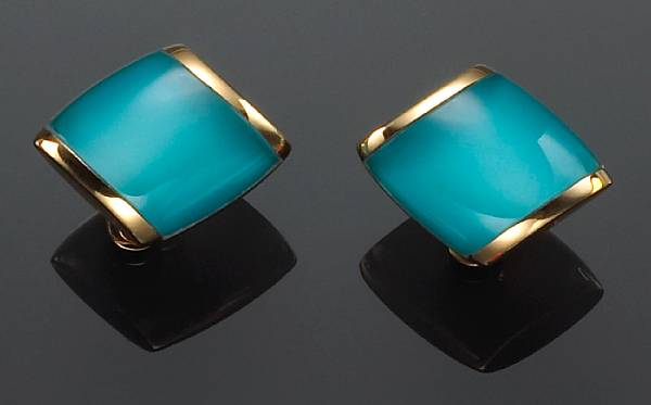 Appraisal: Moonstone and Turquoise Cufflinks By Vhernier Italy Fabricated by a