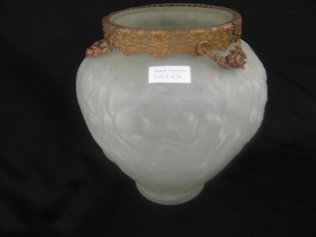 Appraisal: Tiffin Art Glass Vase frosted satin with ormoulu floral collar