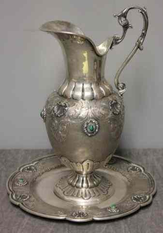 Appraisal: Beautiful Italian Silver Ewer and Under Plate With shell decoration