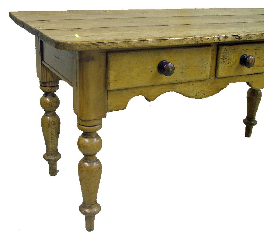 Appraisal: th century stripped pine farmhouse table with three drawers and