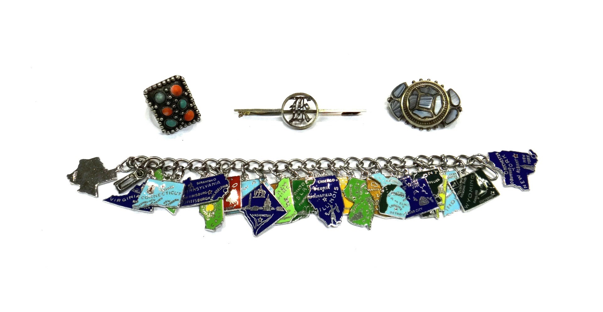 Appraisal: A curb link charm bracelet fitted with twenty-four enamelled Sterling