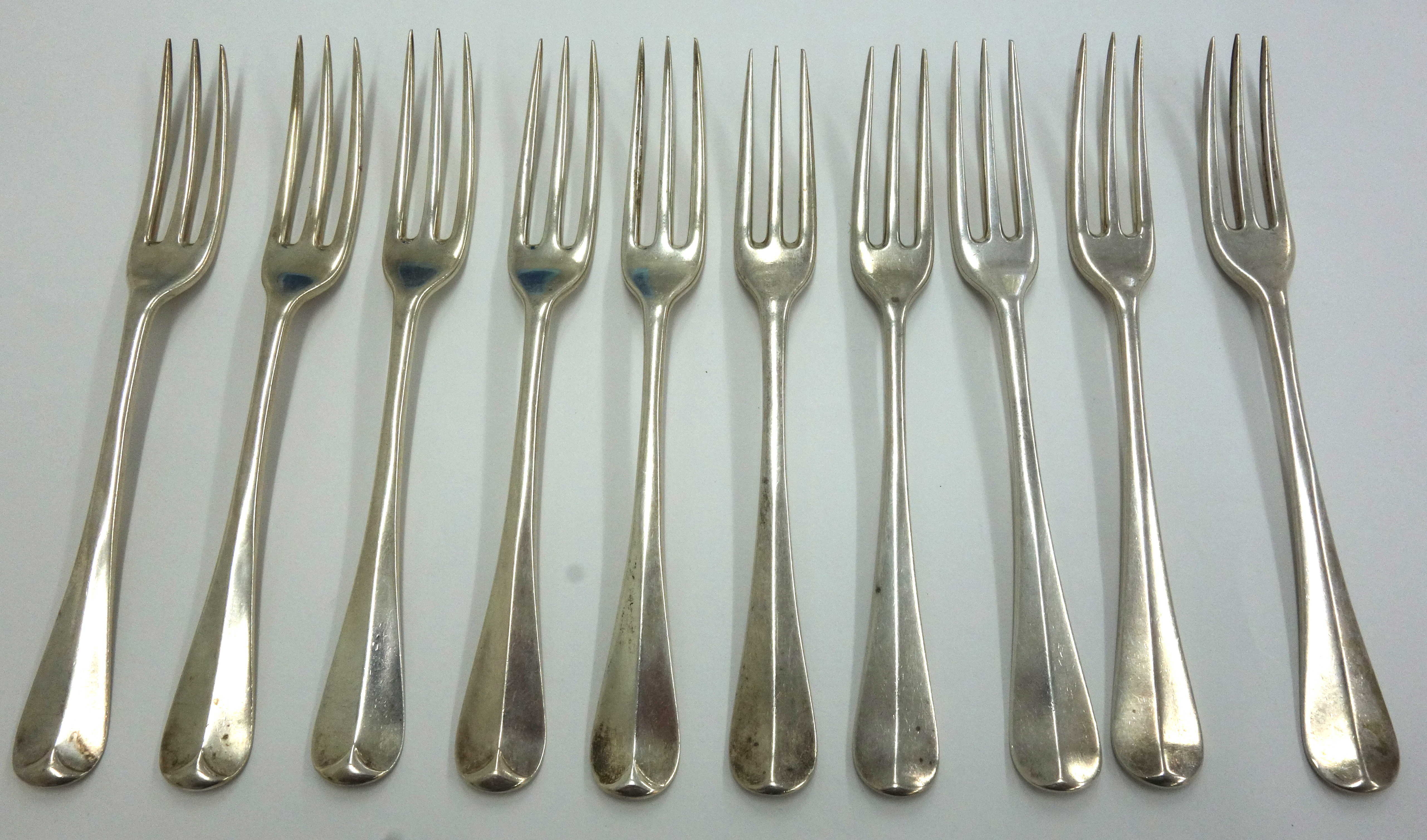 Appraisal: A set of ten Hanoverian pattern silver three prong table