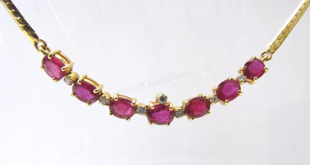 Appraisal: An K yellow gold necklace with seven rubies of fine