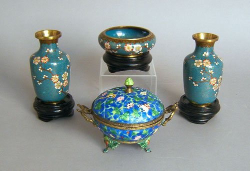 Appraisal: Pair of cloisonn vases th c h together with a