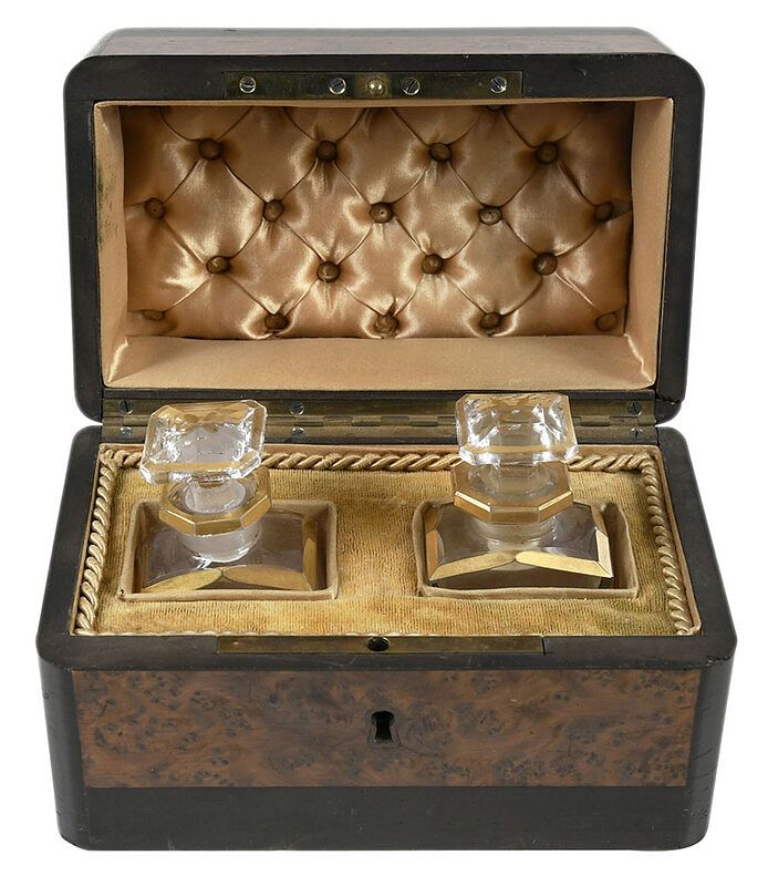 Appraisal: Travel Case with Two Cut Glass Scent Bottles probably French